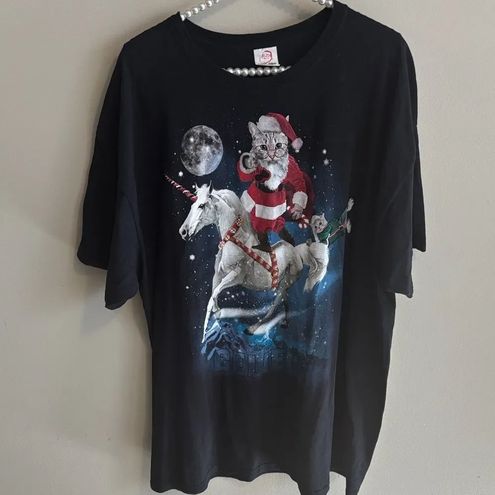 Black Santa Cat Unicorn T-Shirt size 2xl